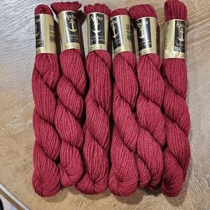 6 Pc Set Anchor Burgandy Tapisserie Wool. Same Lot 43.75 Yards Each